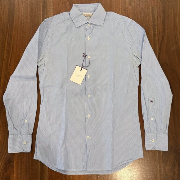Slowear Glanshirt Cotton Polplin - Striped Blue / White - Size 38 / 15 - BNWT - Picture 1 of 8